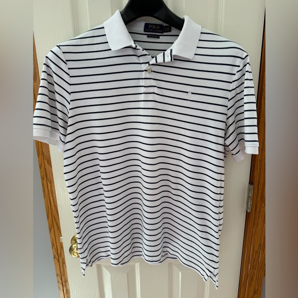 Polo Ralph Lauren | Size Large | Men's White Striped Polo Short Sleeve Pima Soft